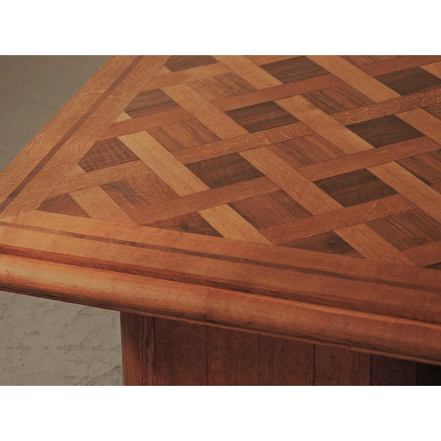 Art Deco Oak and Walnut Marquetry Table, France, 1940 For Sale - Image 10 of 16