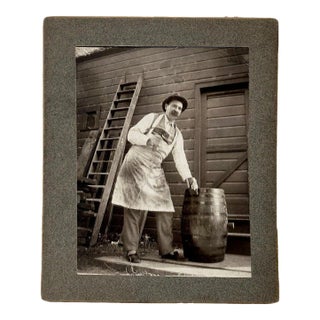 Vintage B / W Occupational Photograph of a Barrel Maker, Early 20th Century For Sale