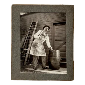 Vintage B / W Occupational Photograph of a Barrel Maker, Early 20th Century