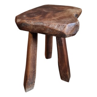 French Rustic Walnut Stool, 1950s For Sale