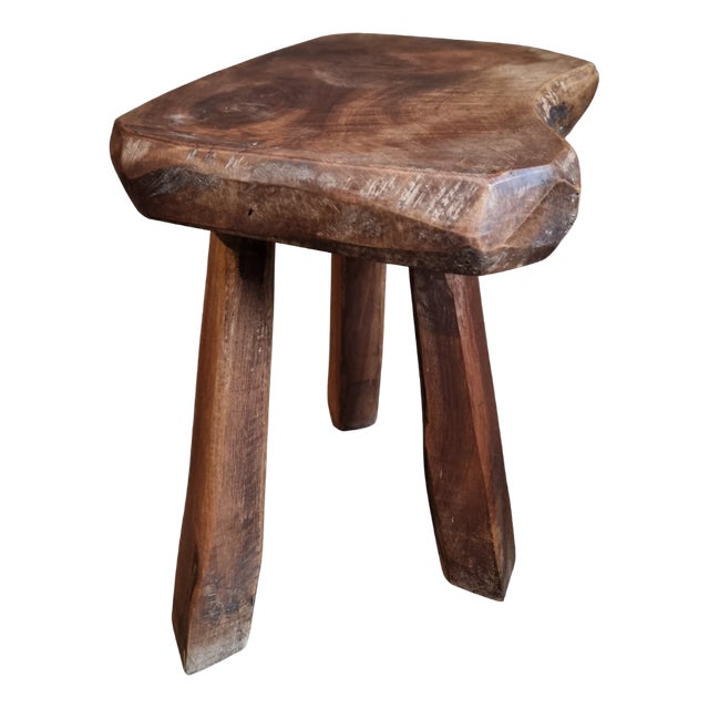 French Rustic Walnut Stool, 1950s For Sale