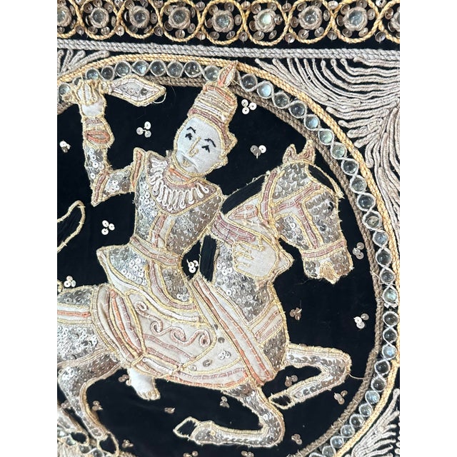 Textile Vintage Burmese Kalaga Framed Tapestry For Sale - Image 7 of 12