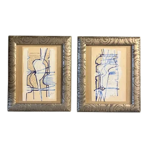 Contemporary Original Wayne Cunningham Abstract Paintings Vintage Frames-A Pair