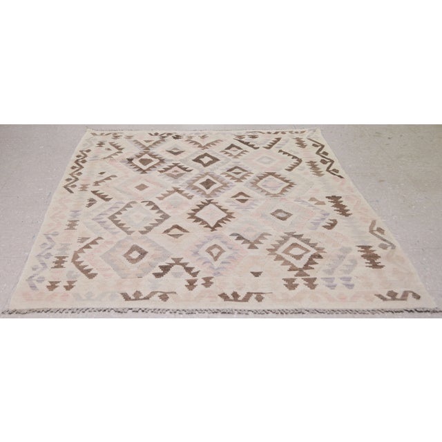 Vintage Afghan Maimana tribal hand woven kilim with natural colors,organic wool and geometric pattern.