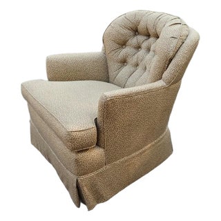 1970s Hollywood Regency Cheetah Print Tufted Barrel Back Swivel RockerChair For Sale