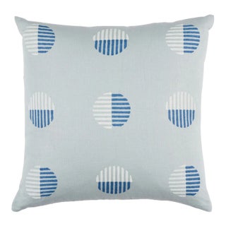 Schumacher Ando Block Print 20" Pillow in Chambray For Sale