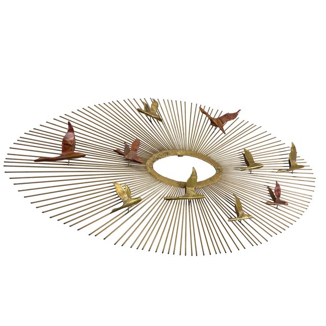 1960s Vintage 1960s Birds in Flight Wall Sculpture Starburst Brass Copper Mid-Century Modern Metal Art For Sale - Image 5 of 15
