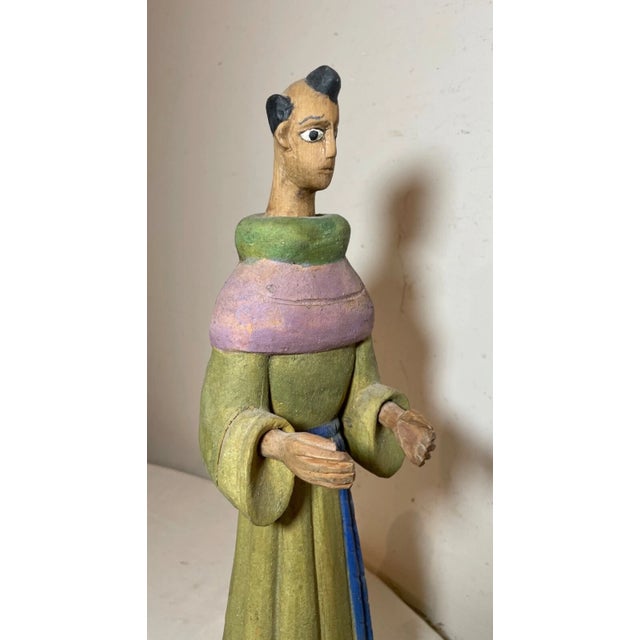 Tall Vintage Original Folk Art Hand Carved Painted Wood Religious Saint Santos For Sale - Image 10 of 14