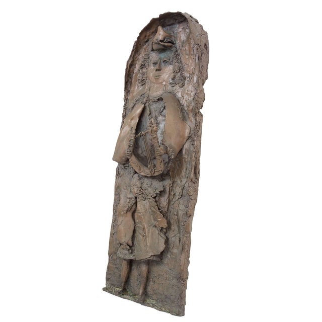 Modern Hana Geber, Heavy Bronze Relief Plaque, Young King David with Harp For Sale - Image 3 of 4