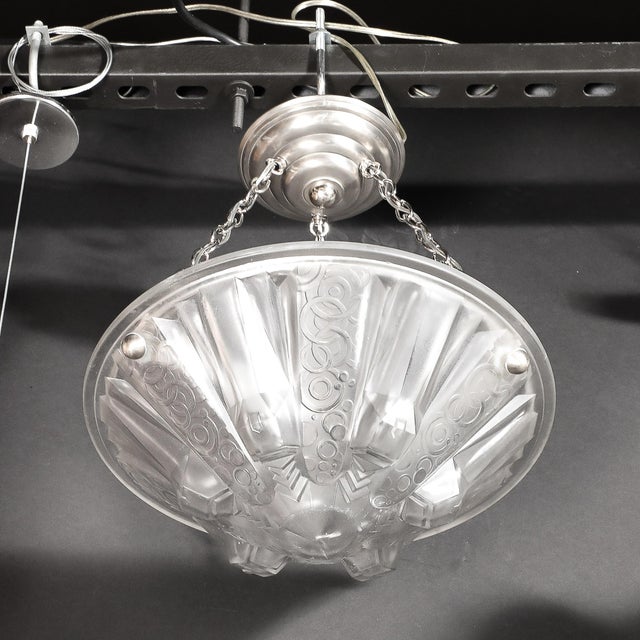 1930s Stunning Art Deco Cubist Detailed Molded Glass Chandelier Signed Muller Freres For Sale - Image 16 of 18