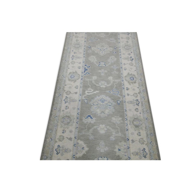 Early 21st Century Early 21st Century Green & Blue Handwoven Turkish Oushak Runner 2'9" X 17'8" For Sale - Image 5 of 6