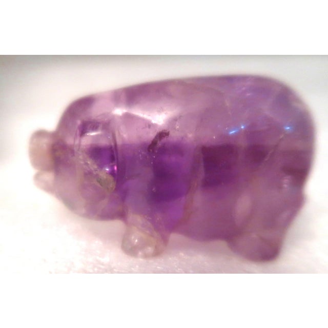 Figurative Miniature Hand-Carved Piglet of Amethyst Stone, Birth Stone for February! For Sale - Image 3 of 11