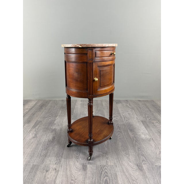 1920s 19th Century Louis XVI Half-Moon Side Table in Mahogany and Marble, 1920s For Sale - Image 5 of 12