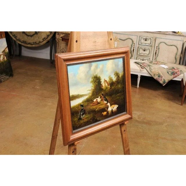 1850s French Oil on Panel Baryard Painting with Ducks and Vibrant Colors For Sale - Image 10 of 12