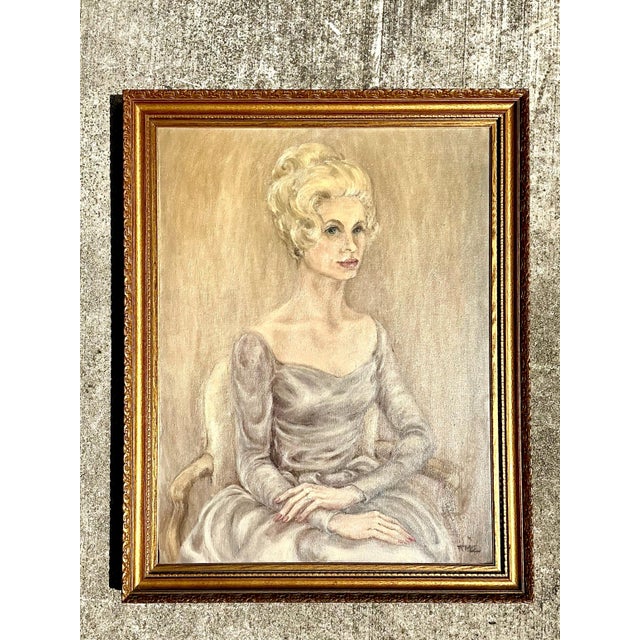 Vintage MCM Original Oil Portrait of Woman For Sale - Image 9 of 12