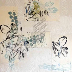 "Upside Down 2" Abstract Acrylic and Mixed-Media Collage Painting on Board Attached to Canvas