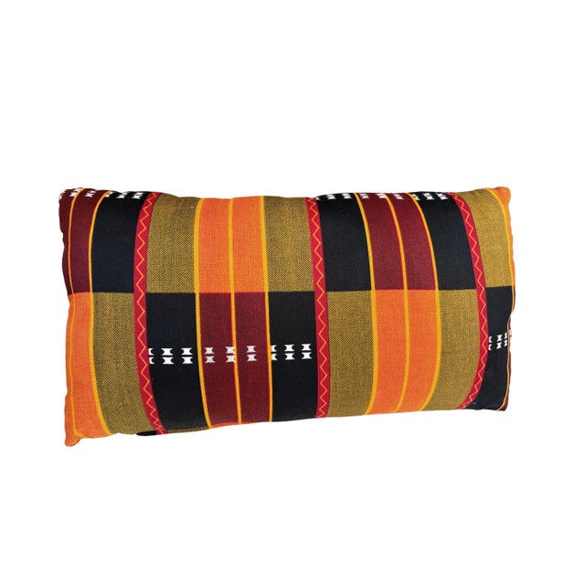 1980s African Kente Cloth Throw Lumbar Pillow 17" W For Sale - Image 5 of 5
