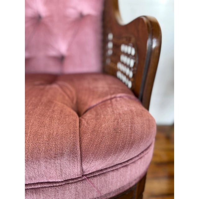 Wood Mid 20th Century Pair of D. R. Kincaid Chair Co. Wingback Chairs - Mauve Tufted Upholstery For Sale - Image 7 of 9