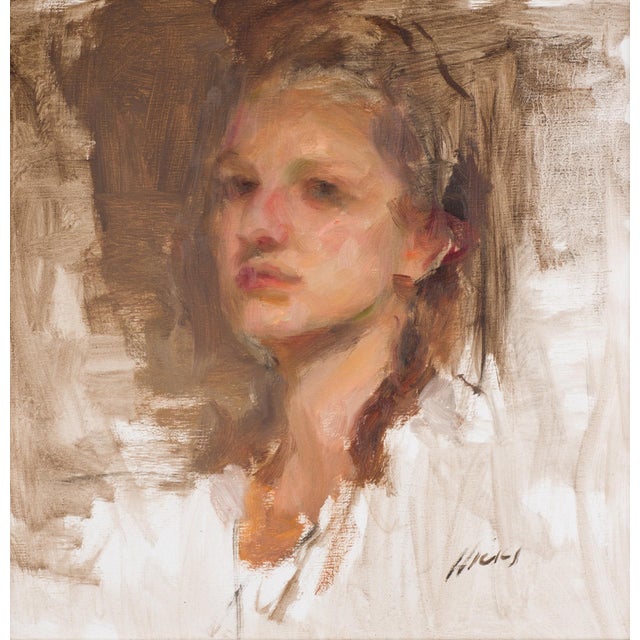 Untitled, ca. 2010 by Ron Hicks | Oil on canvas portrait of a young woman For Sale