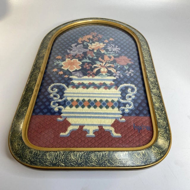 1970s Vintage 1978 Handmade Crewel Embroidery Floral Bubble Glass Framed Wall For Sale - Image 5 of 6