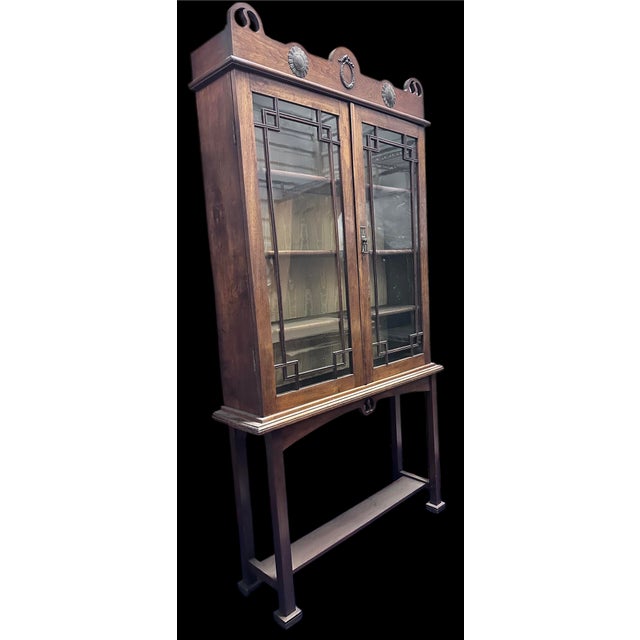1900-1909 Edwardian William and Mary Chest on Legs China Hutch Cabinet Vitrine English European Antique Glass Doors Wood Display Vitrine For Sale - Image 11 of 18