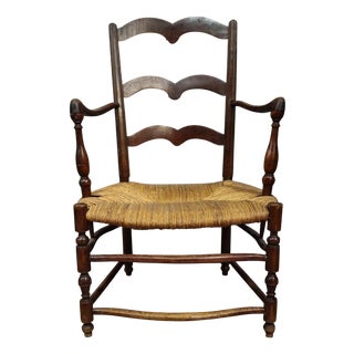 Armchair in Wood with Woven Straw Seat For Sale