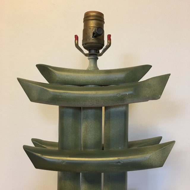 Mid Century Rattan Pagoda Lamp For Sale In Richmond - Image 6 of 11