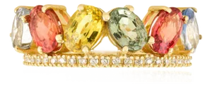 14k Gold Multi-Color Sapphire & Diamond Rainbow Ring Size 7