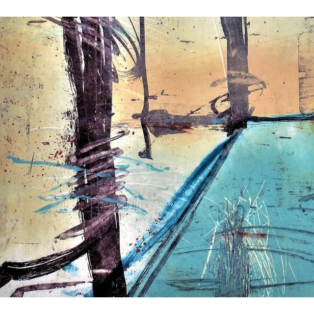 This artwork titled "Walking View, Left" 1990 is a color etching with aquatint by Santa Fe artist Ron Pokrasso, b.1951. It...