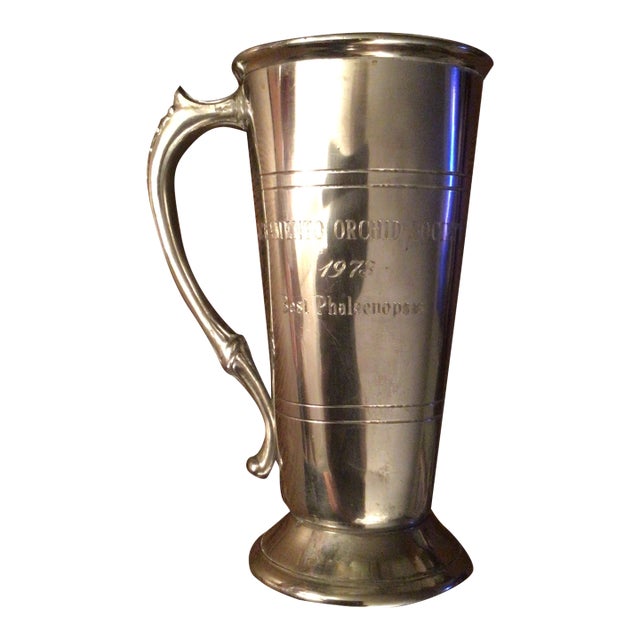 1973 “Sacramento Orchid Society, Best Phalaenops” English Pewter Tankard Trophy by Leonard Eales Sheffield England For Sale