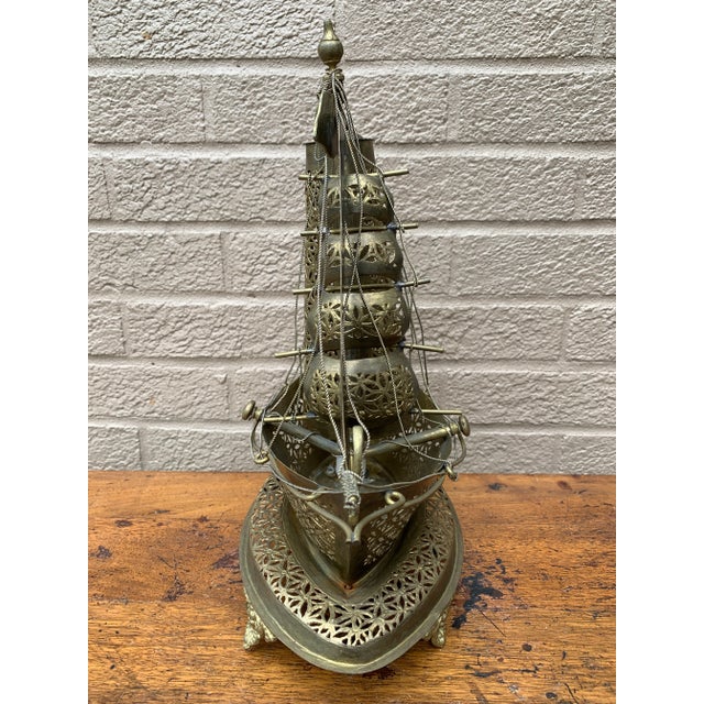 Vintage German Brass Sailing Ship Nightlight | an English Coastal Curiosity For Sale - Image 9 of 12