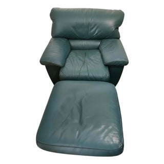Roche Bobois Top Grain Leather Chair and Ottoman For Sale