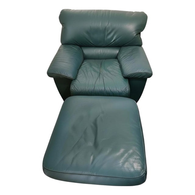 Roche Bobois Top Grain Leather Chair and Ottoman For Sale