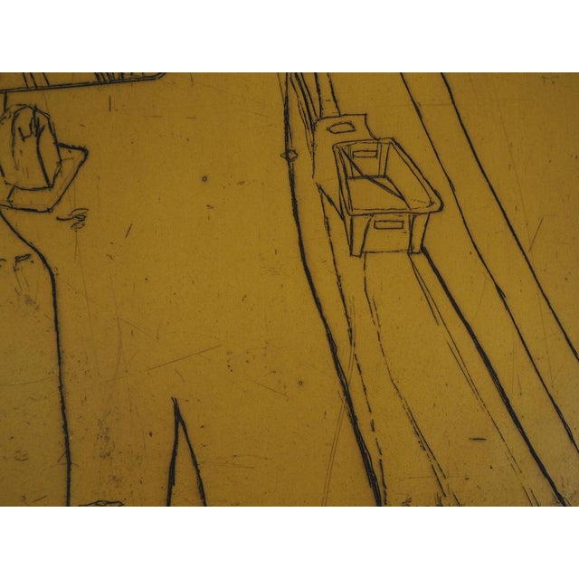 Pierre COLLIN The workshop (yellow) Original etching on lithographic background Signed in pencil Justified artist proof,...