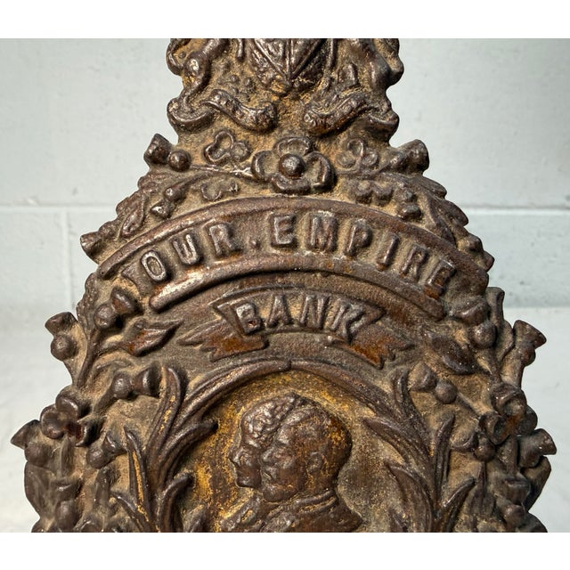 Bronze Rare Antique King George v & Queen Mary Our Empire Coronation Cast Iron Bank For Sale - Image 8 of 10
