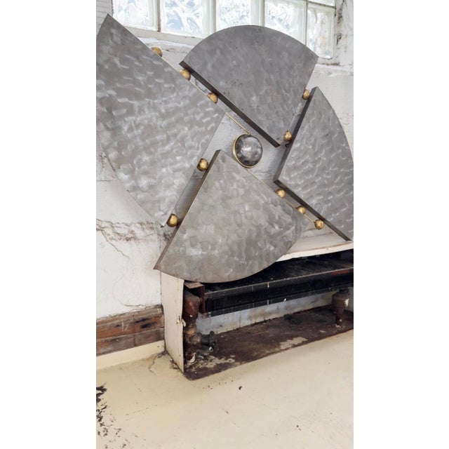 Abstract 1990s Brutalist Steel and Brass Wall Sculpture Attributed to Curtis Jere For Sale - Image 3 of 12