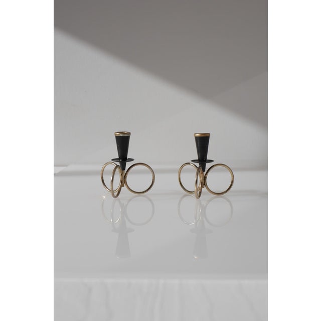 Mid-Century Modern Mid-Century Modern Metal Candlestick Holders by Gunnar Ander for Ystad Metal, Sweden, Set of 2 For Sale - Image 3 of 15