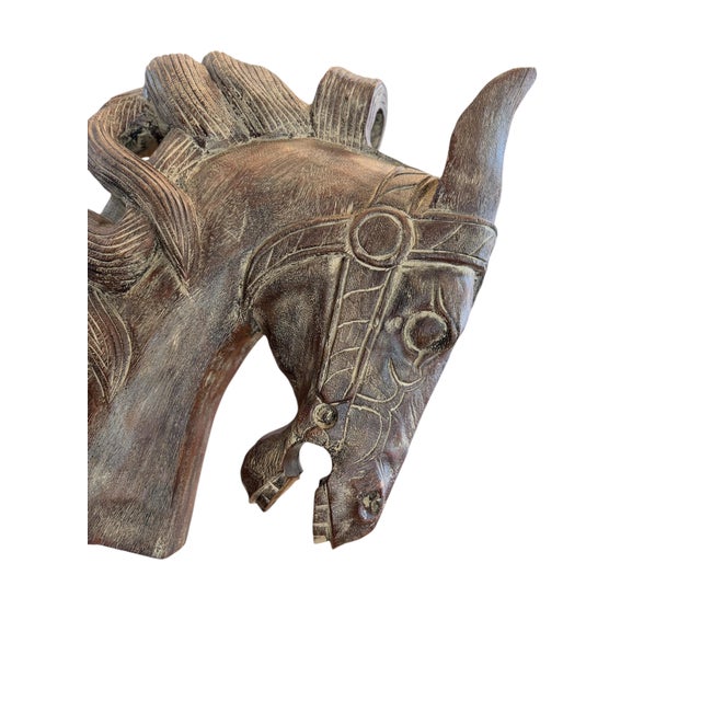 19th Century Extraordinary Decorative Wooden Horse Head. Carved from one piece of Teak in Southern India mounted on a...