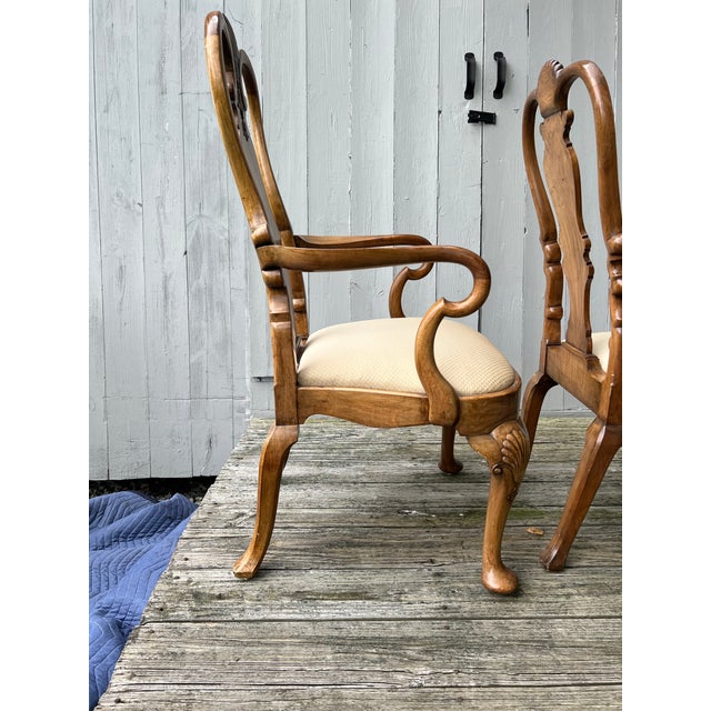Queen Anne Vintage English Queen Anne Dining Chairs in Solid Walnut For Sale - Image 4 of 8
