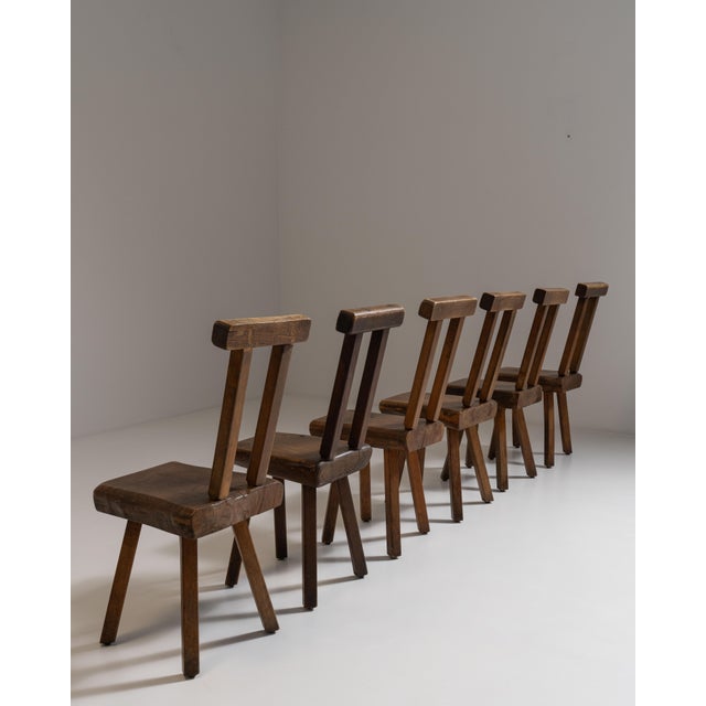 Set of Six 1960s Belgian Brown Brutalist Oak Mobichalet Dining Chairs For Sale In Greensboro - Image 6 of 15