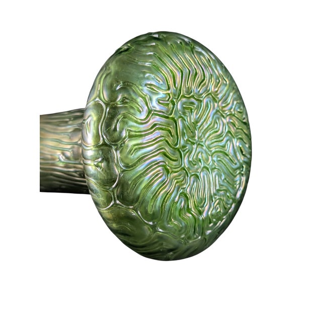 Art Nouveau 1900 Loetz Green Glass Textured Vase 10" For Sale - Image 3 of 6