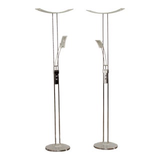 Early 21st Century Contemporary Chrome Torchiere LED Floor Lamps - A Pair For Sale