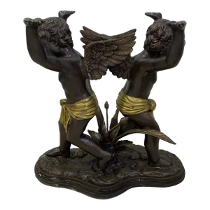 Late 19th Century Bronze Twin Cherub Console Table Base - Signed Morean