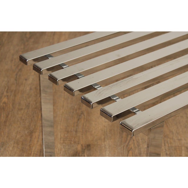 Metal Design Institute of America Modern Slatted Chrome Bench For Sale - Image 7 of 12