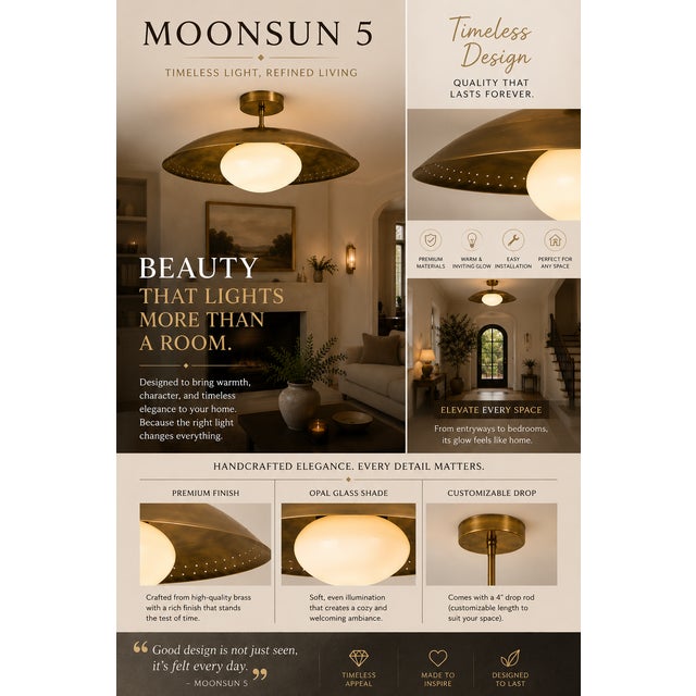 Mid Century Brass Disk Chandelier, Milk Glass Globe Pendant Light, Handmade Italian Modern Ceiling Fixture, Brass Semi Flush Light For Sale - Image 10 of 11
