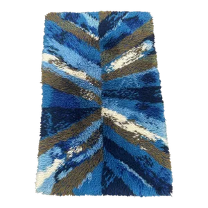 Vintage 1970s Blue & Green Rya Style Textile Wall Hanging