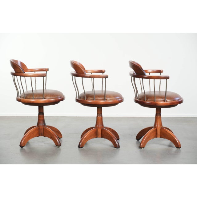 American Vintage Swivel Schuitema Chairs with Cowhide Leather Seat, Set of 3 For Sale - Image 3 of 18