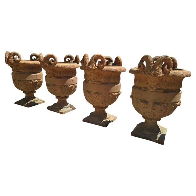 Impruneta Terracotta Urns with Faun Heads and Acanthus Leaves, Italy, 1950, Set of 4 For Sale - Image 9 of 9