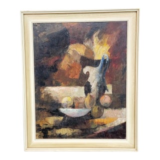 1950's Abstract Still Life Painting on Canvas With Original Frame For Sale