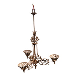 Antique Cast Iron Gothic Revival Three-Light Chandelier For Sale